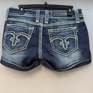 Rock Revival Shorts Women's 29 (8) Dark Blue Alanis Bootie Shorts Bling EUC